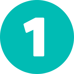 white numeral one centered in teal circle