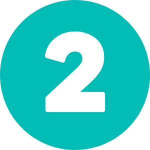 white numeral two centered in teal circle