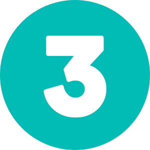 white numeral three centered in teal circle