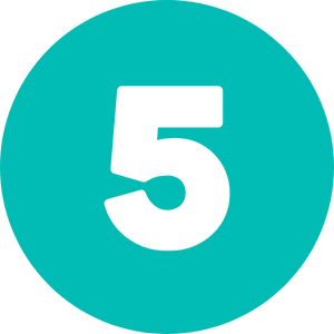 white numeral five centered in teal circle
