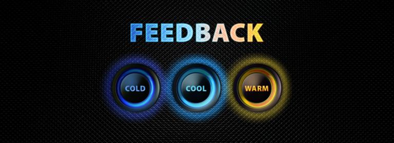 the word feedback with round buttons under that represent cold, cool, or warm